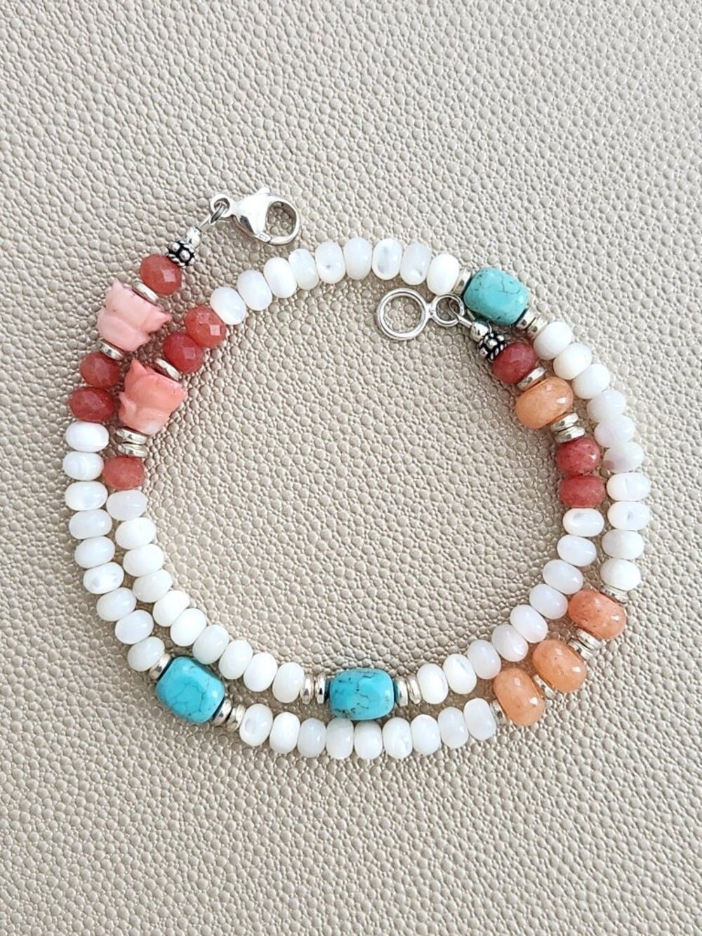 MOTHER OF PEARL MIXED STONE NECKLACE--16"
